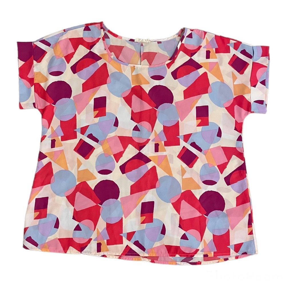 Entro Coral Pink Geometric Boxy Top